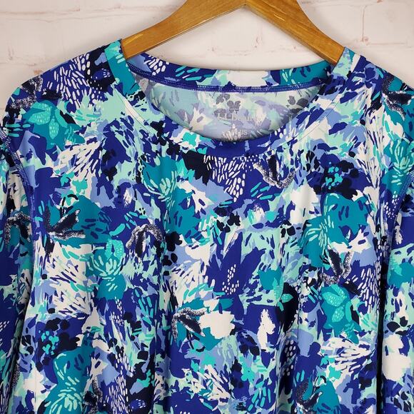 LL Bean SunSmart UPF 50+ Sun Shirt Womens Plus 3X Blue Long Sleeve Swim Beach - Picture 3 of 10